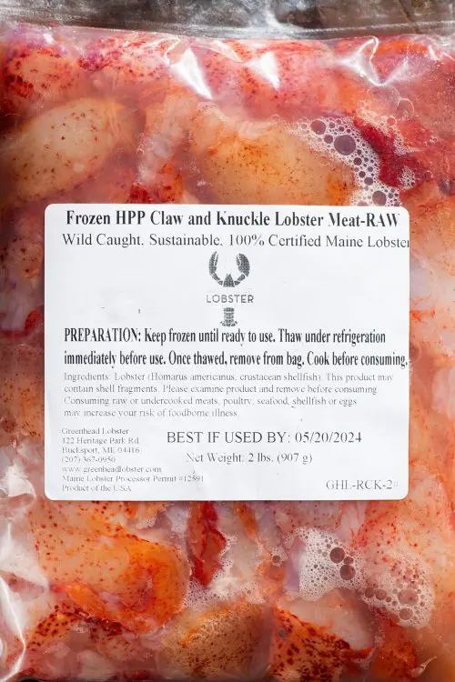 HPP Frozen Cooked Lobster Claw and Knuckle Meat, 2-lb (907 g) pack - Greenhead Lobster - Stonington, ME